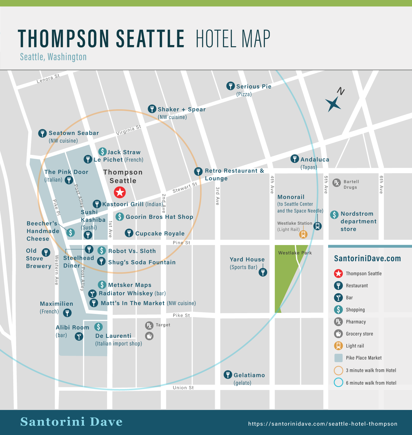 Map of Seattle Thompson Hotel.
