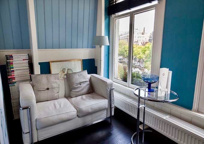 The Blue Room sitting area offers views of the canal.
