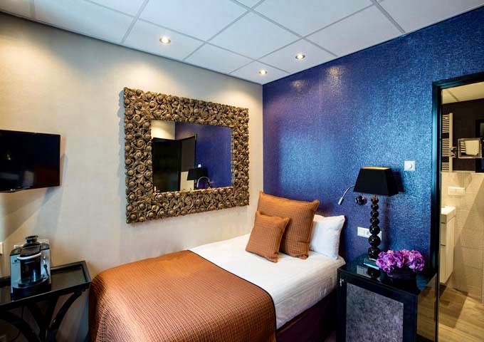 The colorful single room is ideal for solo travelers.