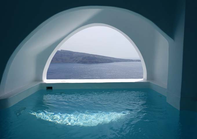 The cave pool offers uninterrupted caldera views.