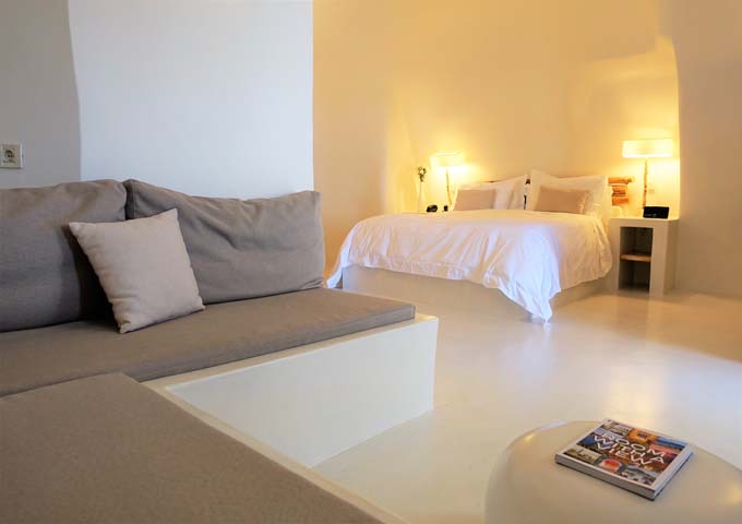 The suites have an open-plan layout, with a spacious living area.