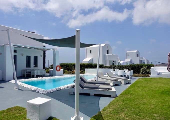 All villas feature a private heated pool and jacuzzi, sun-loungers, and sunset view terrace.