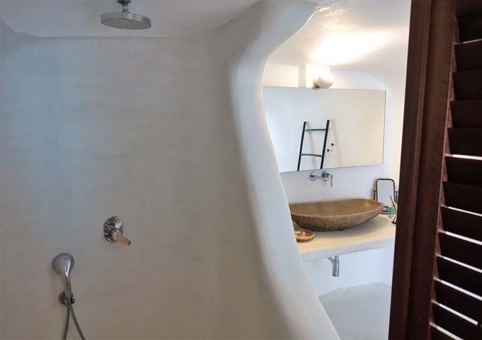 The spacious cave shower is a unique experience.