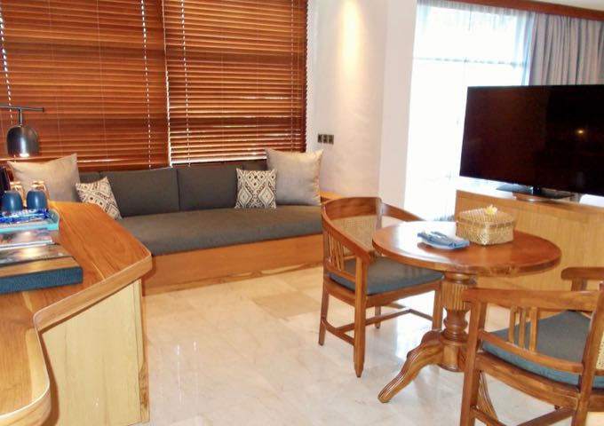 The spacious suites have a separate living area.