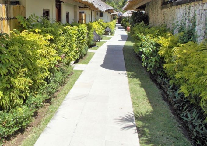 The pool villas are connected via a path.