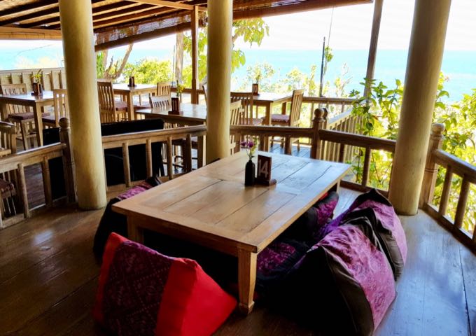 The on-site cafe is lined with cushions for lounging.