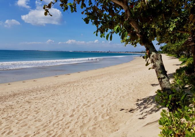 The narrow public beach in front of the resort is uncrowded and scenic.
