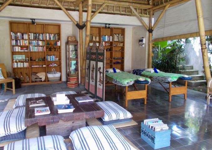 A pavilion at the back of the hotel features a library and a yoga and hangout place.