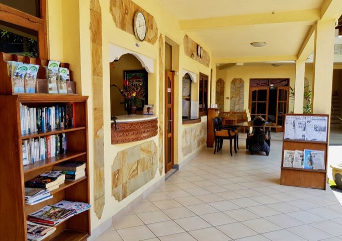 The friendly resort lobby has books, DVDs, and newspapers.