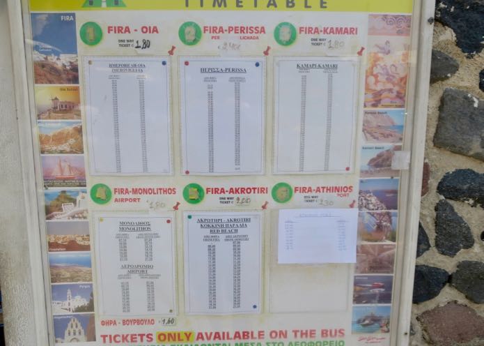 Bus Schedule for Getting To Kamari Open Air Cinema in Santorini.
