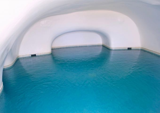 The outdoor cave pool is heated.