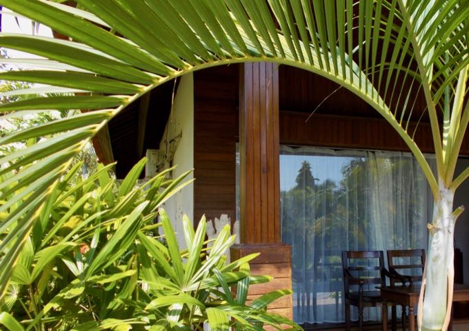 Dense foliage offers another layer of privacy to the rooms.