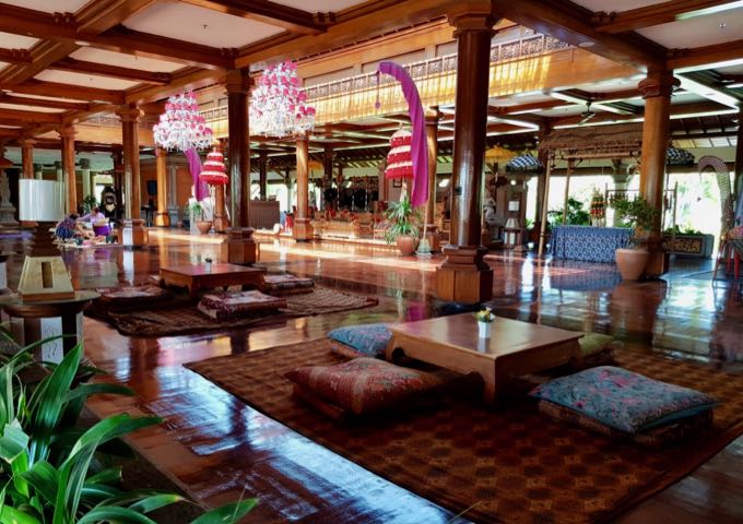 The bale banjar pavilion by the lobby is used for traditional music performances.