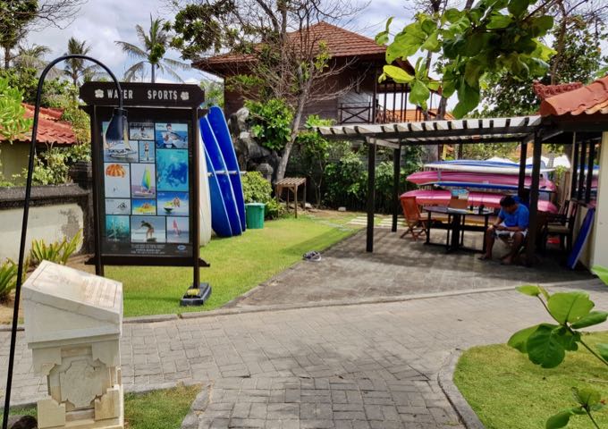 A water-sports kiosk offers a large selection of fun activities.