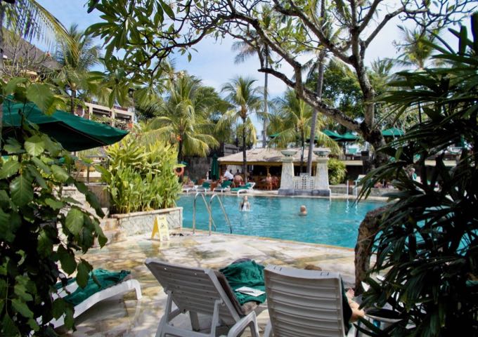 The Frangipani Pool is surrounded by frangipani bushes.