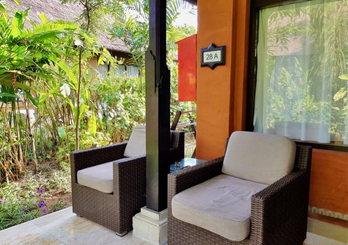 Villas offer porches with comfortable seats.