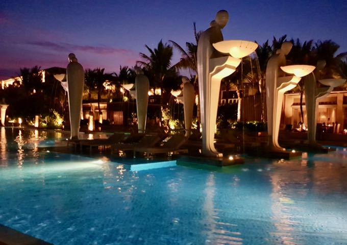 The beachside pools are even more spectacular at night.