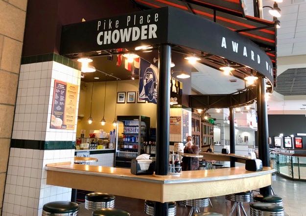 Counter seating at Pike Place Chowder in Pacific Place Mall, Seattle