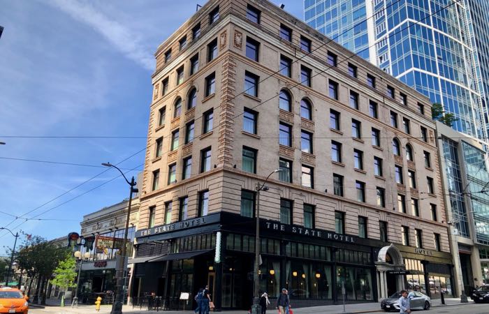 Exterior of the State Hotel in downtown Seattle