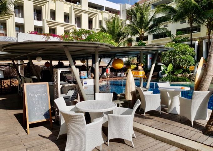 The pool bar serves light meals by the pool.
