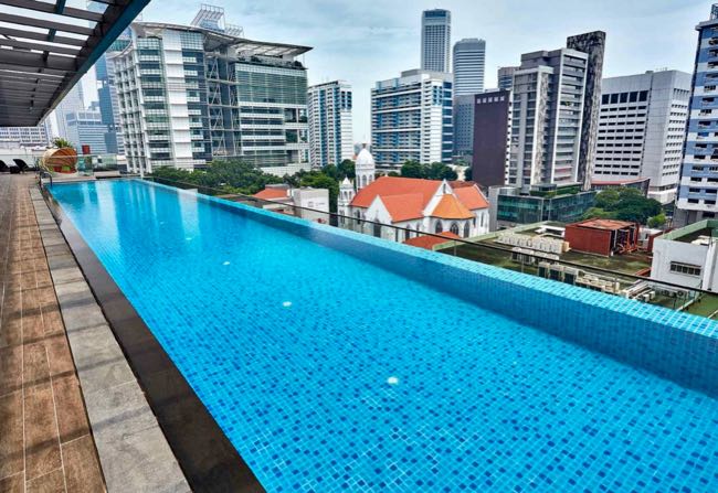 Budget hotel with swimming pool in Singapore.
