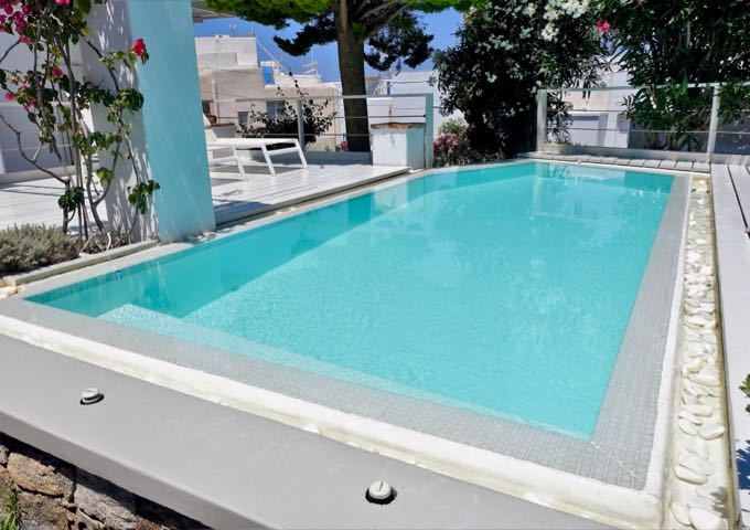 The smaller garden pool is heated through the year.