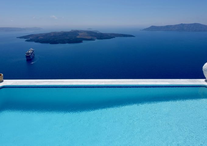 The infinity pools offers the best panoramic views of the caldera from the hotel.