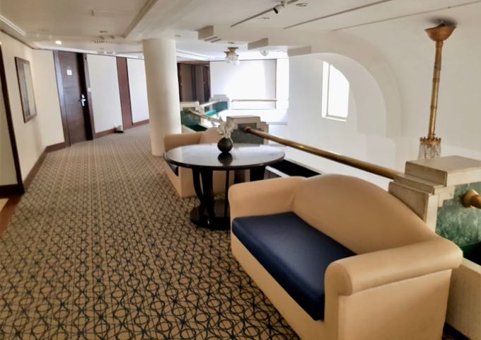 The spacious corridors have comfortable sofas and lounge chairs.