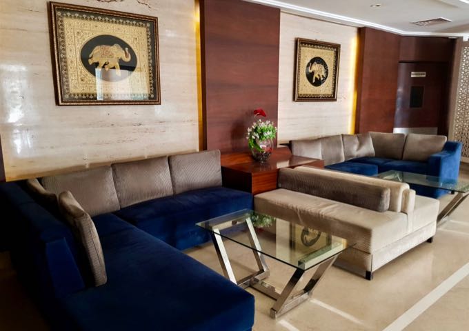 The lobby offers plenty of seating for guests.