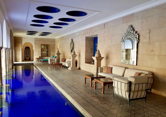 One end of the pool ends in a Roman-bath style terrace.