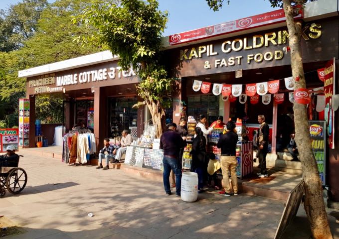 Several souvenir shops are located along the street.