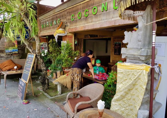 Friendly Warung Coconut cafe serves healthy drinks and meals.