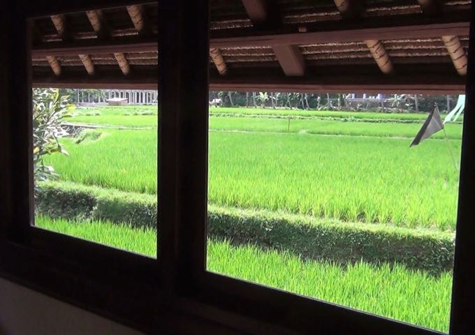 Some of the villas offer views of the bright green rice fields.