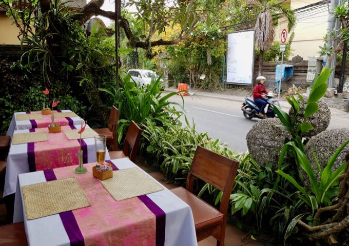 One of Ubud's first restaurants, Ibu Rai, can be reached by the free hotel shuttle.