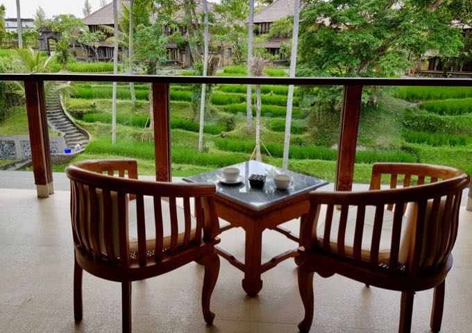 The divine location offers views of rice fields from everywhere.