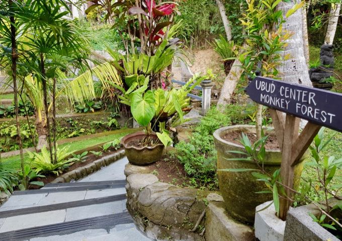 A path from within the hotel connects to Monkey Forest Road via a bridge.