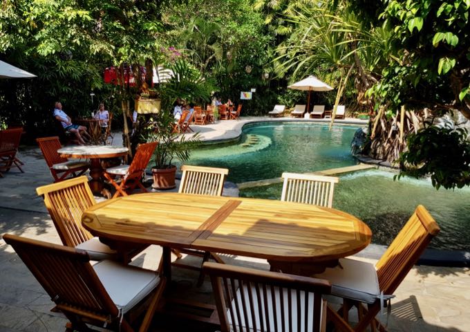 The hotel restaurant also offers poolside seating.