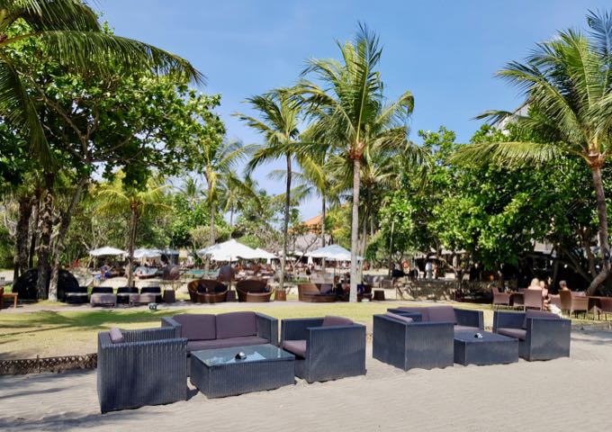 The resort offers plenty of seating for enjoying the sea breeze and sunsets.