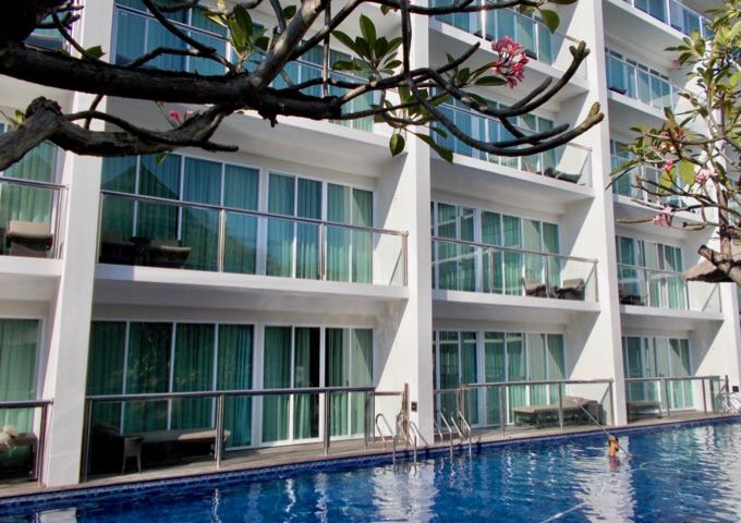 Ground-floor suites have access to the pool via patios.