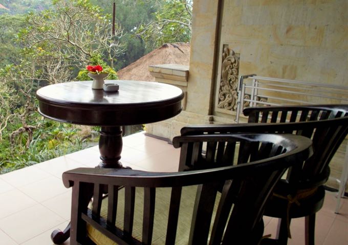 The large room porches offer views down the hillside.