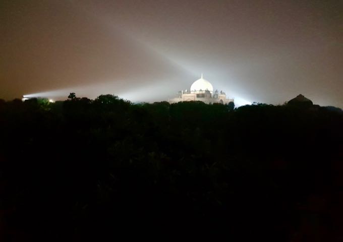 Humayun’s Tomb is brilliantly illuminated at night.