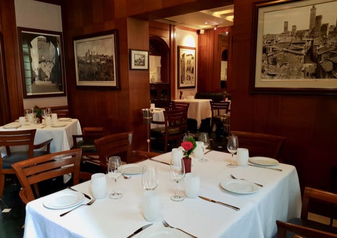 Sam Gimignano Italian bistro also features colonial-era prints on its walls.