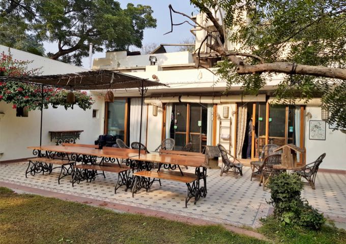 There is a patio and lawn at the back for the guests.
