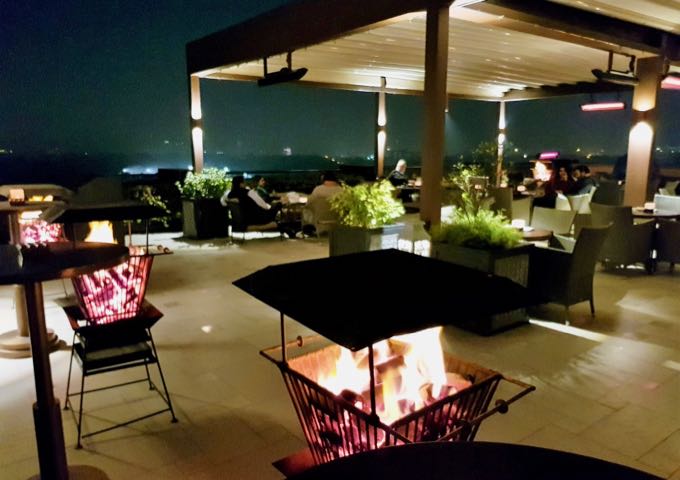 The rooftop Cirrus9 bar features wood fires on chilly winter evenings.