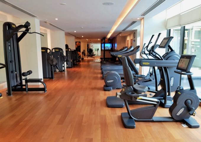 The fitness center is large and well-equipped.