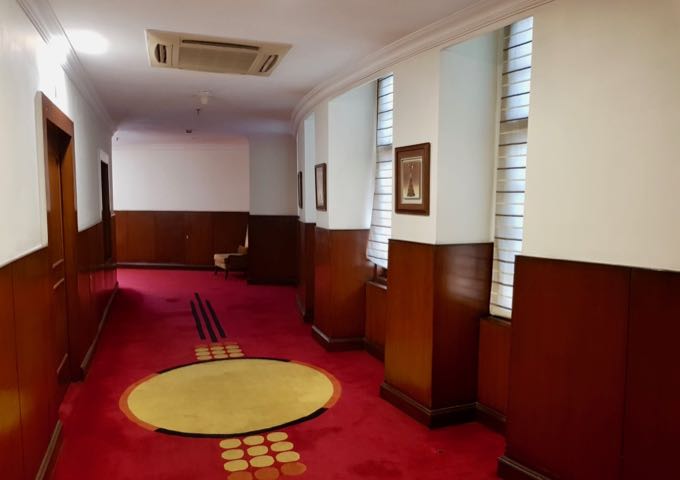 Corridors feature colonial-style design.