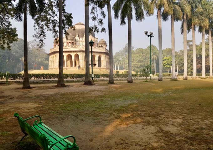Lodhi Garden features several tombs, a glasshouse, lake, and mosque.