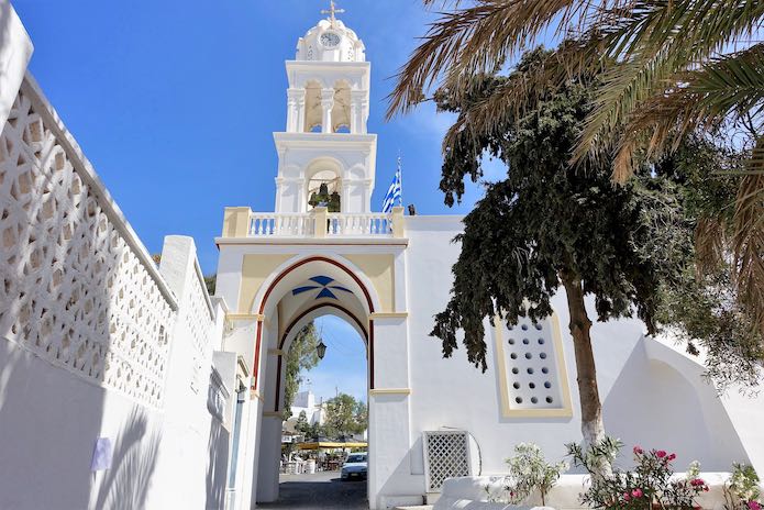 Bell tower near Vedema Resort in Megalochori, Santorini.