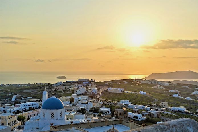 Sunset view in Pyrgos, Santorini.