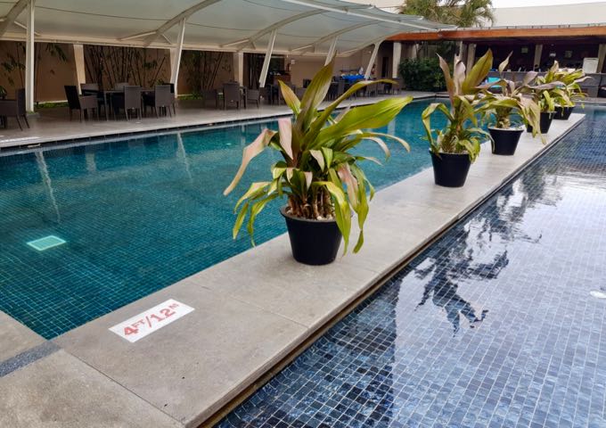 The pool deck offers plenty of places to relax.